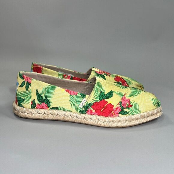 Toms Alpargata Shoes Women's Size 5.5 Hawaiian Floral Espadirlle Slip On Flats - Picture 1 of 12